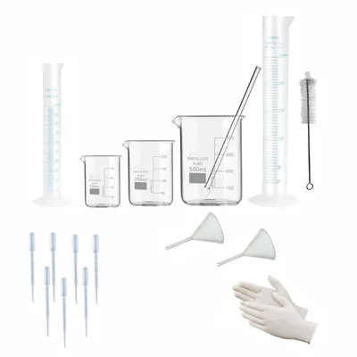 Vvs 20pc Borosilicate Glass Beaker Set (100-500ml) with Cylinders, Funnels, Stirring Rods, Droppers, Brush & Gloves