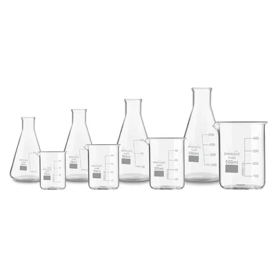 Vvs 25ml 50ml 100ml 500ml Set of 8 Borosilicate 3.3 Glass Combo Beaker Conical Flask Laboratory(4 Beaker and 4 Conical Flask)