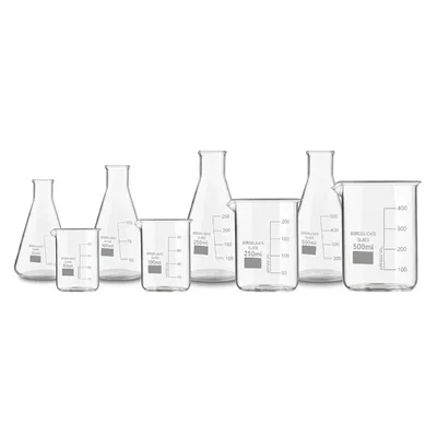 Vvs 25ml 50ml 100ml 250ml Set of 8 Borosilicate 3.3 Glass Combo Beaker Conical Flask Laboratory(4 Beaker and 4 Conical Flask)