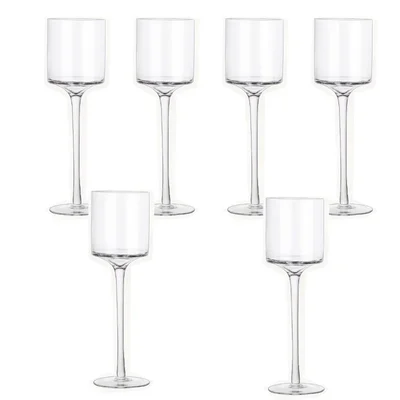 12 pieces Aqua Squirls 18cm Clear Tea Lights Candle Holder, Long Stem Glass Table Centerpiece for Wedding, Event, Home