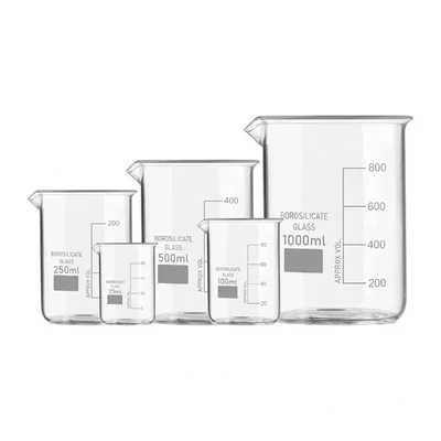 Vvs 25ml, 100ml, 250ml, 500ml, 1000ml Pack of 5 Lab Beakers Graduation Marks Flat Bottom