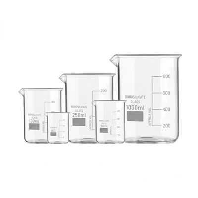 Vvs 25ml, 50ml, 100ml, 250ml, 1000ml pack of 5 Lab Beakers Graduation Marks Flat Bottom