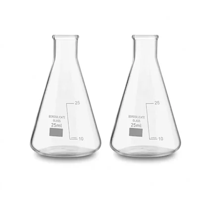 Vvs 25ml pack of 2 Conical Flasks Clear Graduation Marks Flat Bottom