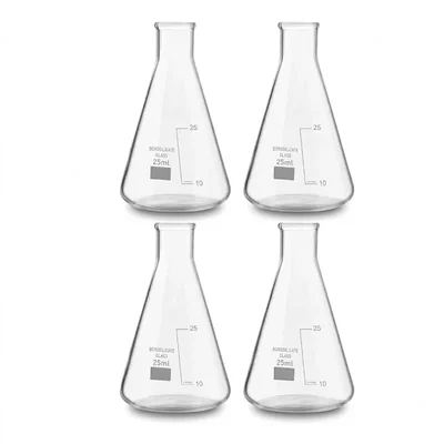 Vvs 25ml pack of 4 Conical Flasks Clear Graduation Marks Flat Bottom