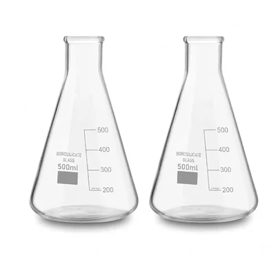 Vvs 500ml pack of 2 Conical Flasks Clear Graduation Marks Flat Bottom