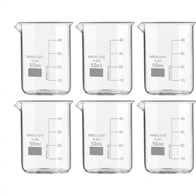 VVS 50 ml Borosilicate 3.3 Glass Beaker Pack of 6 for School College Chemistry Lab Laboratory