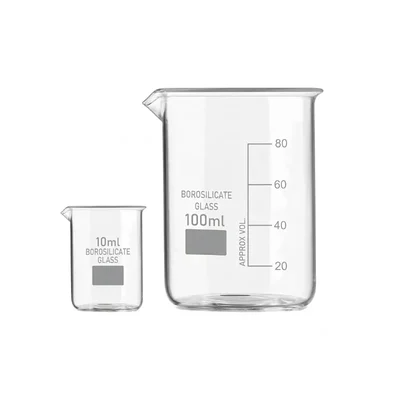 VVS 10 ml 100 ml Borosilicate 3.3 Glass Beaker Set of 2 for School College Chemistry Lab Laboratory