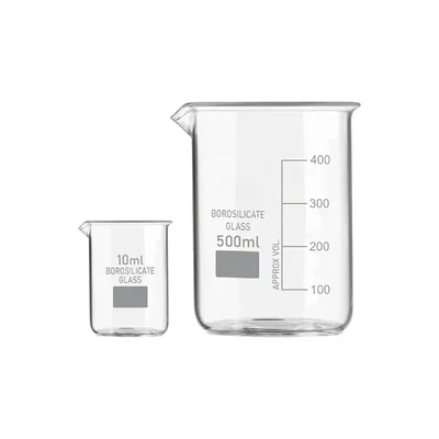 VVS 10 ml 500 ml Borosilicate 3.3 Glass Beaker Set of 2 for School College Chemistry Lab Laboratory