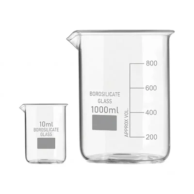 VVS 10 ml 1000 ml Borosilicate 3.3 Glass Beaker Set of 2 for School College Chemistry Lab Laboratory