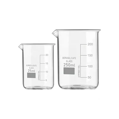 VVS 25ml 250ml Borosilicate 3.3 Glass Beaker Set of 2 for School College Chemistry Lab Laboratory