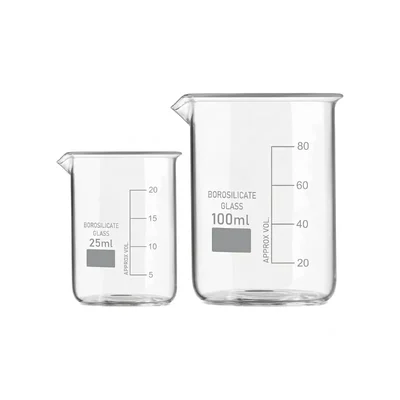 VVS 25ml 100ml Borosilicate 3.3 Glass Beaker Set of 2 for School College Chemistry Lab Laboratory