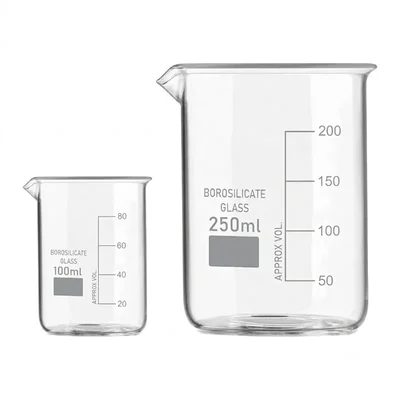 Vvs 100 ml 250 ml Set of 2 Laboratory Beakers Borosilicate 3.3 Glass Clear Graduation Marks