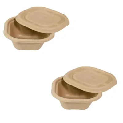 Chuk 1000ml Biodegradable Delivery Container with Lid 500pcs, Sugarcane Bagasse Bowl for Parties Family Events
