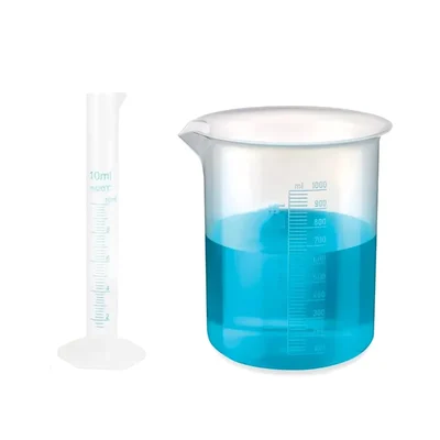 Vvs 1 Measuring Cylinder 10ml & 1 Measuring Beaker 1000ml Combo Polypropylene Blue Printed Graduation