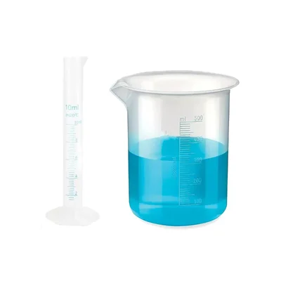 Vvs 1 Measuring Cylinder 10ml & 1 Measuring Beaker 500ml Combo Polypropylene Blue Printed Graduation