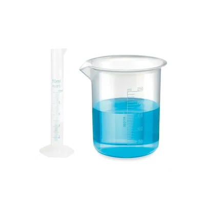 Vvs 1 Measuring Cylinder 10ml & 1 Measuring Beaker 250ml Combo Polypropylene Blue Printed Graduation