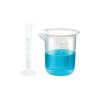 Vvs 1 Measuring Cylinder 10ml & 1 Measuring Beaker 100ml Combo Polypropylene Blue Printed Graduation