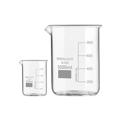 VVS 250 ml, 1000 ml Borosilicate 3.3 Glass Beaker pack of 2 School College Chemistry Lab Laboratory Graduation Marks