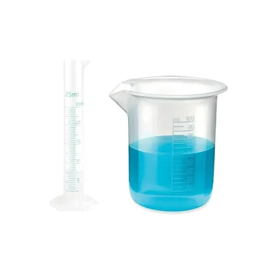 VVS 25ml Measuring Cylinder 100ml Beaker Polypropylene set of 2 School College Lab Blue Printed Graduation