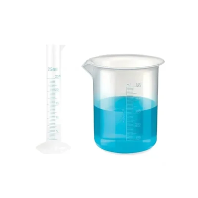 VVS 25ml Measuring Cylinder 500ml Beaker pack of 2 School College Lab Polypropylene Blue Printed Graduation