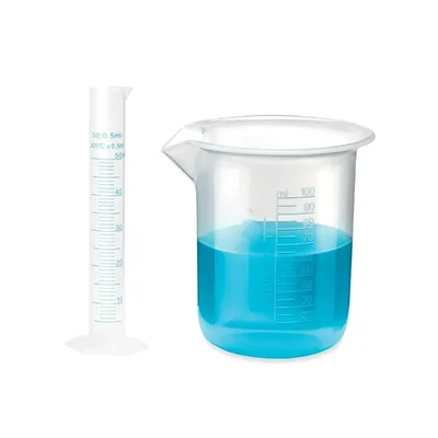 VVS 50ml Measuring Cylinder 100ml Beaker Polypropylene set of 2 School College Lab Blue Printed Graduation