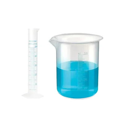 VVS 50ml Measuring Cylinder 500ml Beaker Polypropylene set of 2 School College Lab Blue Printed Graduation