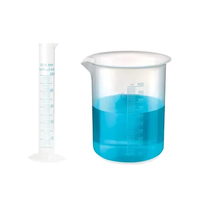 VVS 50ml Measuring Cylinder 1000ml Beaker Polypropylene set of 2 School College Lab Blue Printed Graduation