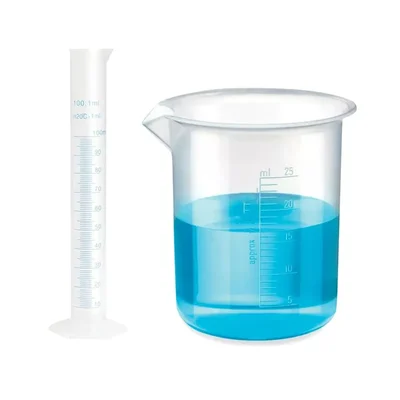 VVS 100ml Measuring Cylinder 25ml Beaker Polypropylene set of 2 School College Lab Blue Printed Graduation