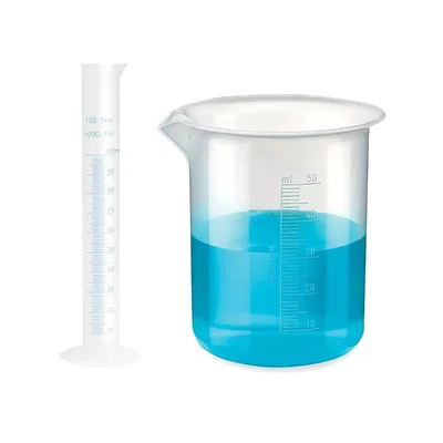 VVS 100ml Measuring Cylinder 50ml Beaker Polypropylene set of 2 School College Lab Blue Printed Graduation