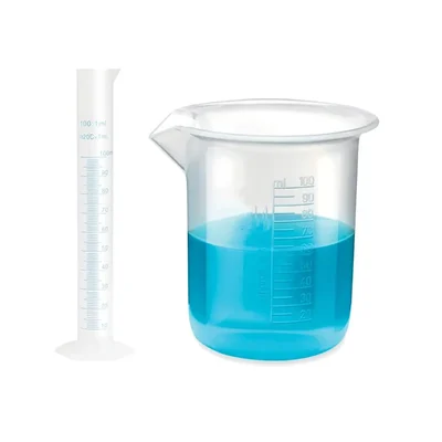 VVS 100ml Measuring Cylinder 100ml Beaker set of 2 School College Lab Polypropylene Blue Printed Graduation
