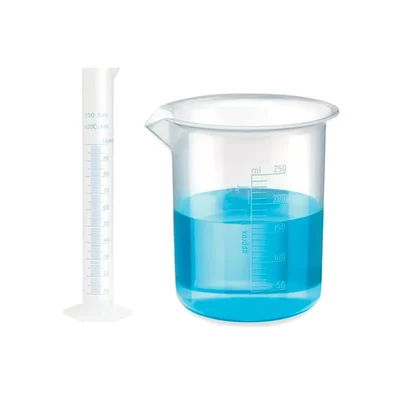VVS 100ml Measuring Cylinder 250ml Beaker set of 2 School College Lab Polypropylene Blue Printed Graduation