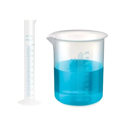 VVS 100ml Measuring Cylinder 1000ml Beaker set of 2 School College Lab Polypropylene Blue Printed Graduation