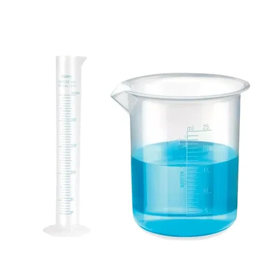 VVS 250ml Measuring Cylinder 25ml Beaker set of 2 School College Lab Polypropylene Blue Printed Graduation