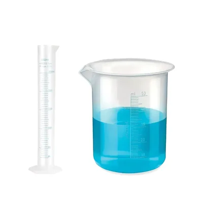 VVS 250ml Measuring Cylinder 50ml Beaker set of 2 School College Lab Polypropylene Blue Printed Graduation