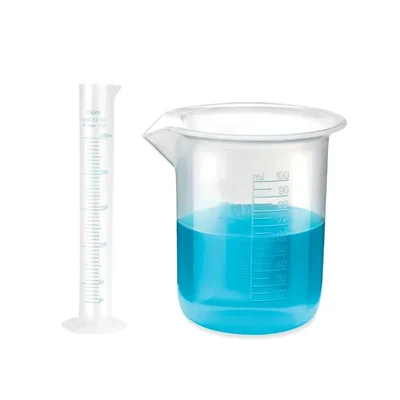 VVS 250ml Measuring Cylinder 100ml Beaker set of 2 School College Lab Polypropylene Blue Printed Graduation