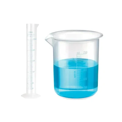 VVS 250ml Measuring Cylinder 250ml Beaker set of 2 School College Lab Polypropylene Blue Printed Graduation