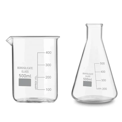 VVS 500ml Pack of 2 Borosilicate 3.3 Glass Chemistry Lab Beaker & Conical Flask Set