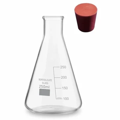 VVS 250ml Pack of 2 Borosilicate Glass Chemistry Lab Conical Flask Set with Cork