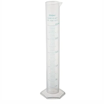 VVS 250ml Scientific Plastic Measuring Cylinder Polypropylene Hexagonal Base Blue Printed Graduation Lab Liquid Transfer