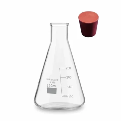 VVS 250ml Borosilicate Glass Pack of 2 Conical Flask Low Form Graduated Flat Bottom Narrow Mouth Lab Liquid Transfer