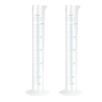 VVS 250ml Scientific Plastic Measuring Cylinder Set of 2 Polypropylene Material Hexagonal Base Printed Graduation Lab