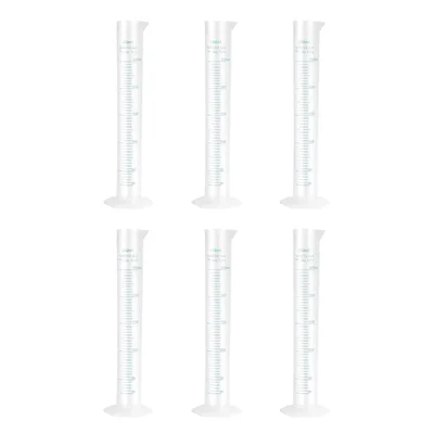 VVS 250ml Scientific Plastic Measuring Cylinder Set of 6 Polypropylene Hexagonal Base Blue Printed Graduation Lab