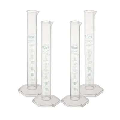 VVS 10ml Scientific Plastic Measuring Cylinder Set of 4 Polypropylene Material Hexagonal Base Printed Graduation Lab