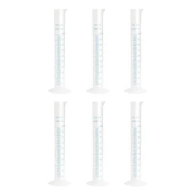 VVS 100ml Set of 6 Scientific Polypropylene Hexagonal Base Blue Graduation Laboratory Measuring Cylinder Pour Spout