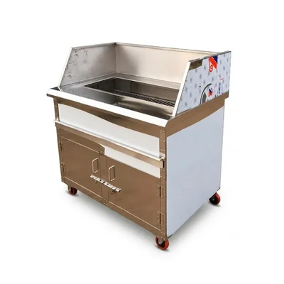 Charcoal Shawarma Machine with Prep Table, Heavy-Duty Electric Blower & Storage Cabinet