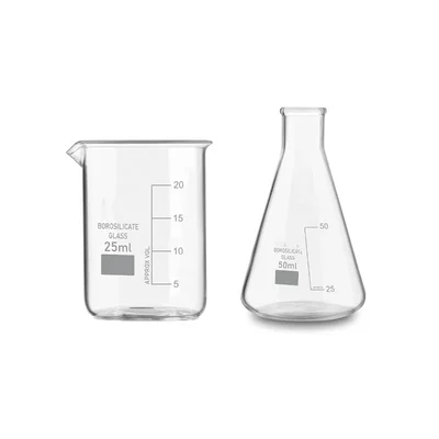 VVS Borosilicate 3.3 Glass 25 ml Beaker 50 ml Conical Flask Pack of 2 Lab Mix High Temp GG-17