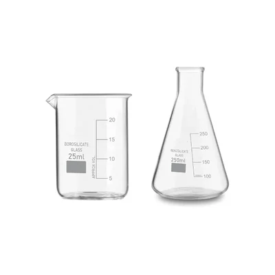 VVS 25 ml 250 ml Glass Lab Mix Borosilicate 3.3 Set Pack of 2 Flat Bottom High Temp Scale GG-17