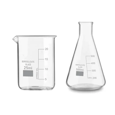 VVS 25 ml 500 ml Glass Lab Mix Borosilicate 3.3 Set Pack of 2 Flat Bottom High Temp Scale GG-17