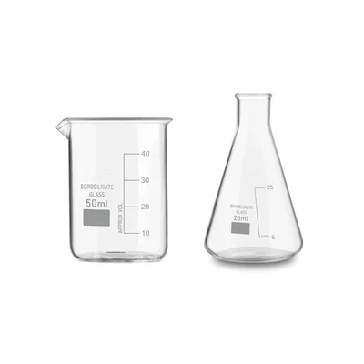 VVS 50 ml 25 ml Glass Lab Mix Borosilicate 3.3 Set Pack of 2 Round Bottom High Temp Scale GG-17