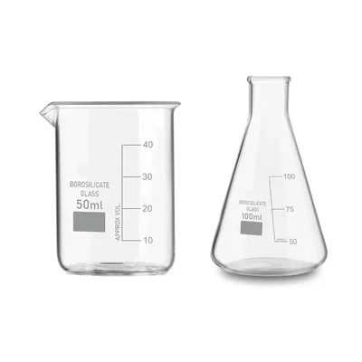 VVS 50 ml 100 ml Glass Lab Mix Borosilicate 3.3 Set Pack of 2 Flat Bottom High Temp Scale GG-17